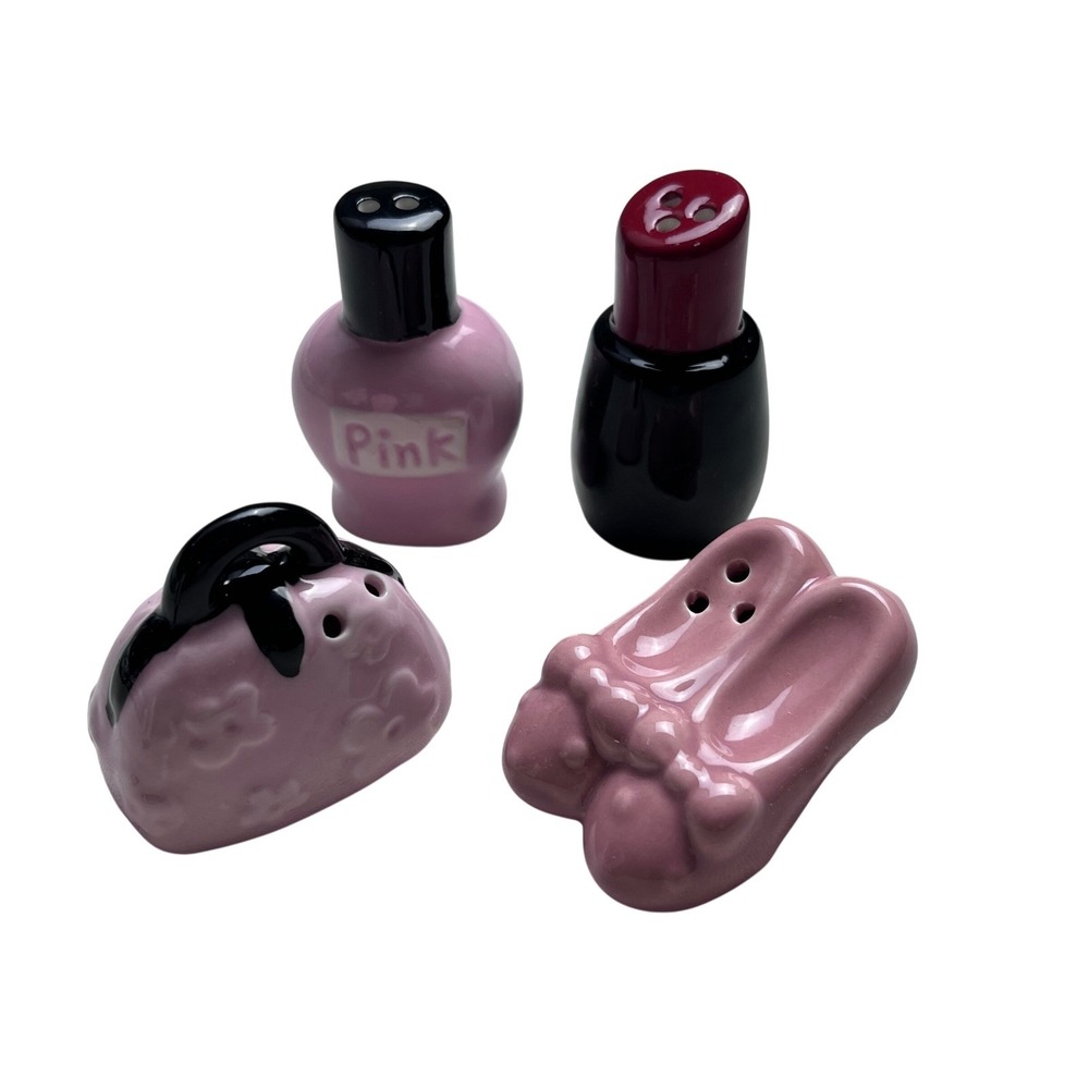 Cracker Barrel Salt & Pepper Shakers Pink Perfume Purse Shoes Lipstick NWT